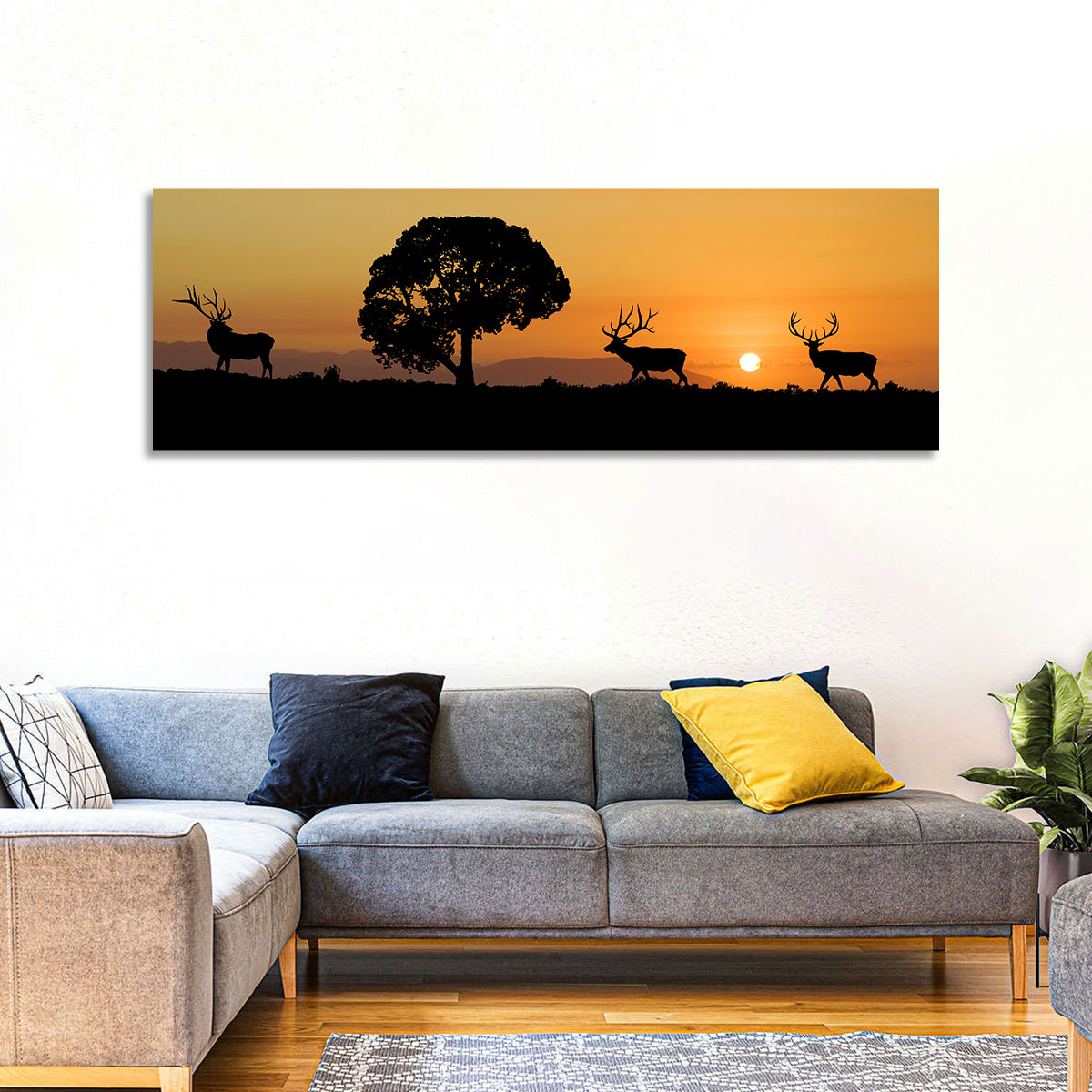 Bull Elk Sunset Silhouette Wall Art