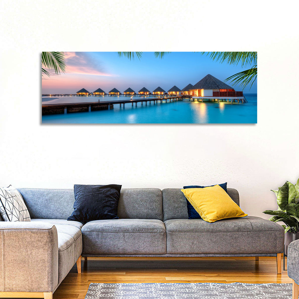 Overwater Bungalows at Twilight Wall Art
