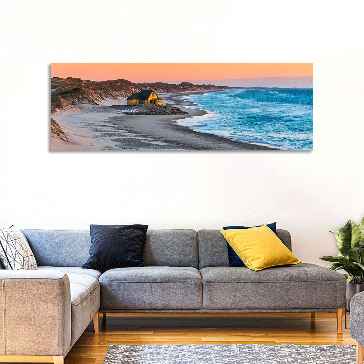Gammel Skagen Beach House Wall Art in a room, panoramic