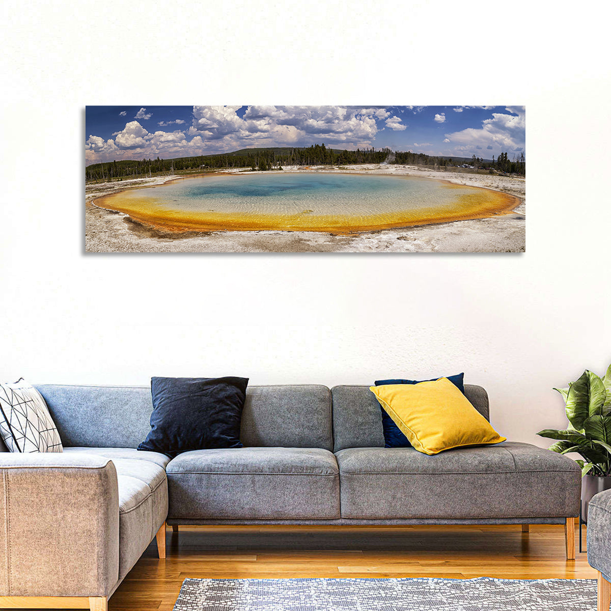 Black Sand Basin, Yellowstone Wall Art in a room, panoramic