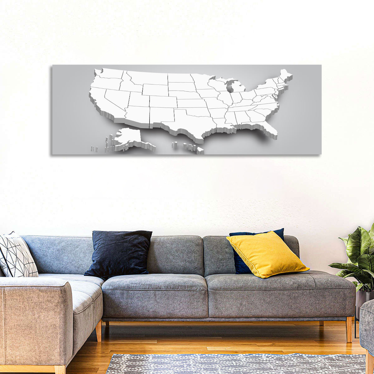 3d USA Map with Alaska and Hawaii Wall Art