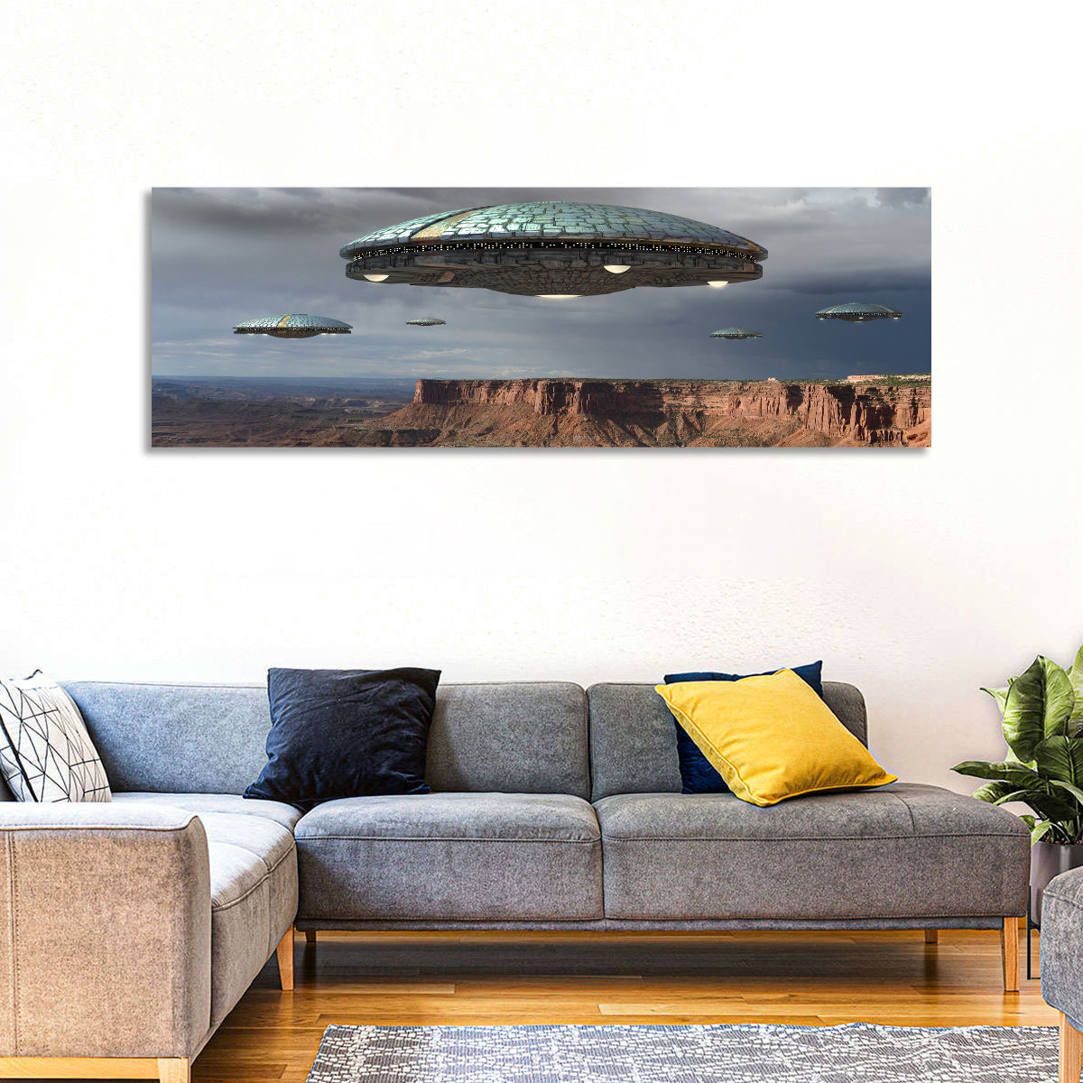 Ufos Over Stormy Canyon Wall Art