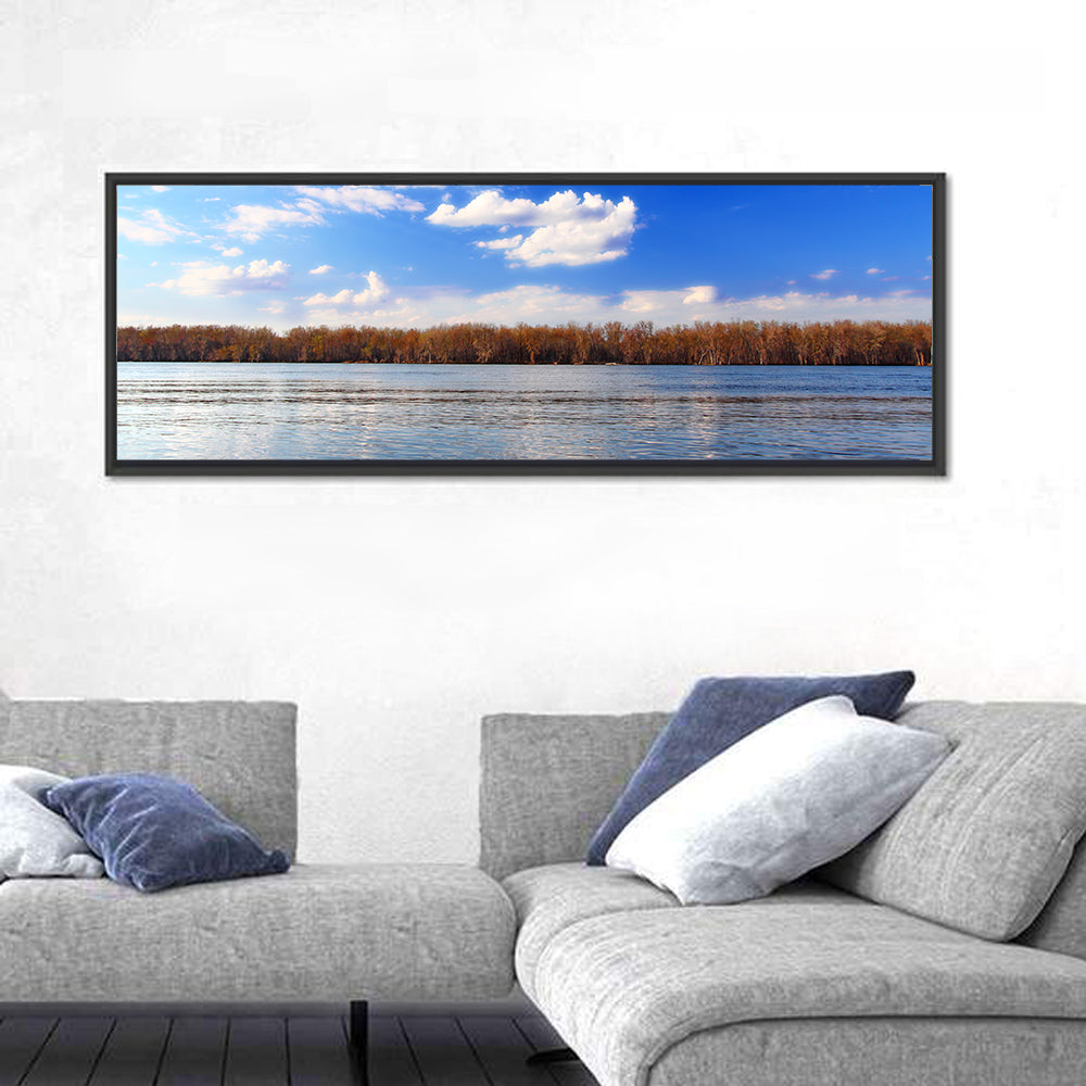 Andalusia Slough Autumn River Wall Art in a room, panoramic