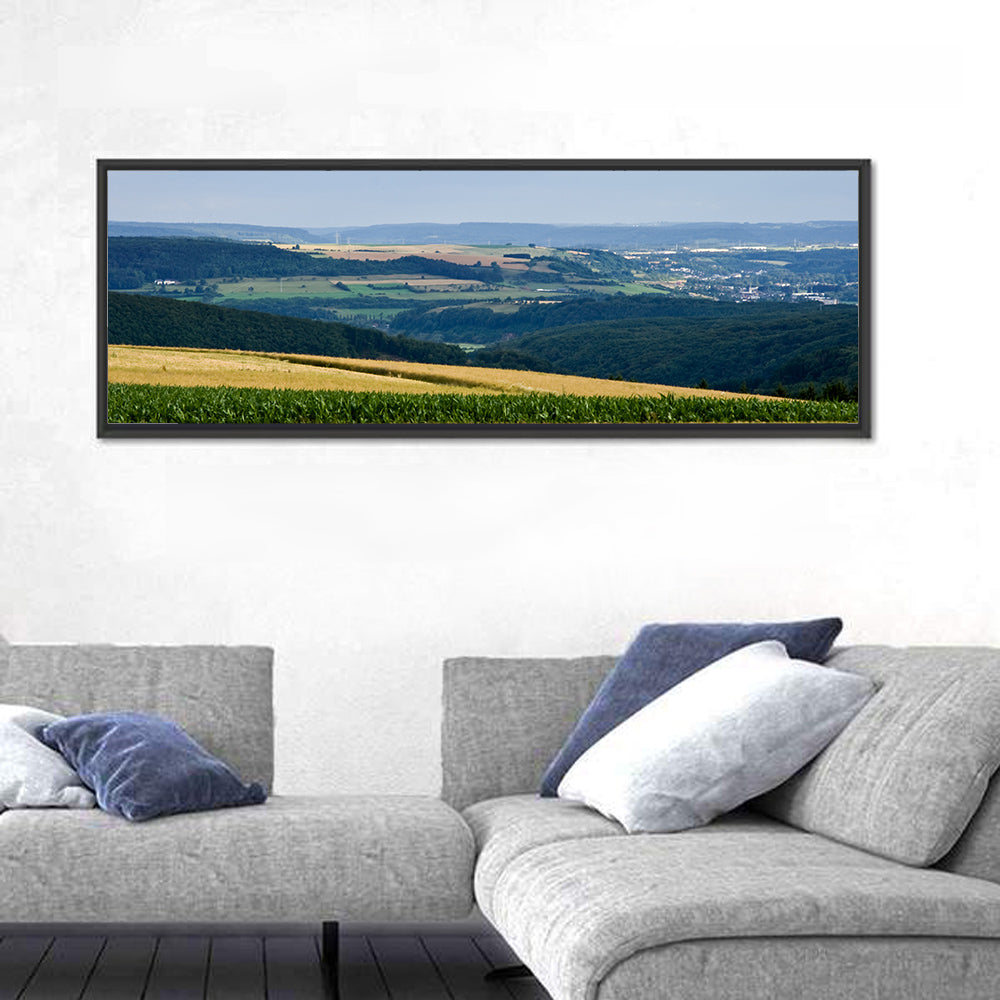 Village Grainfields Wall Art in a room, panoramic