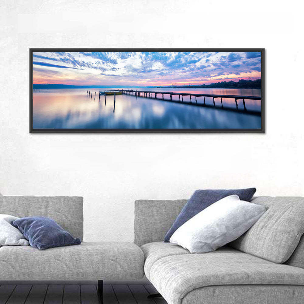 Cloudy Lake Pier at Dusk Wall Art