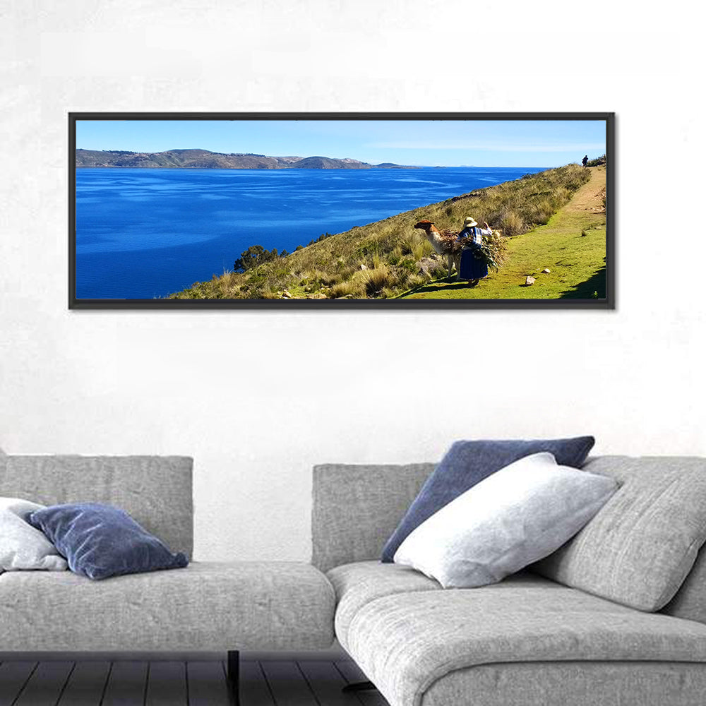 Moon Island Hillside, Lake Titicaca Wall Art in a room, panoramic