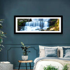 White Waterfall Over Mossy Rocks Wall Art