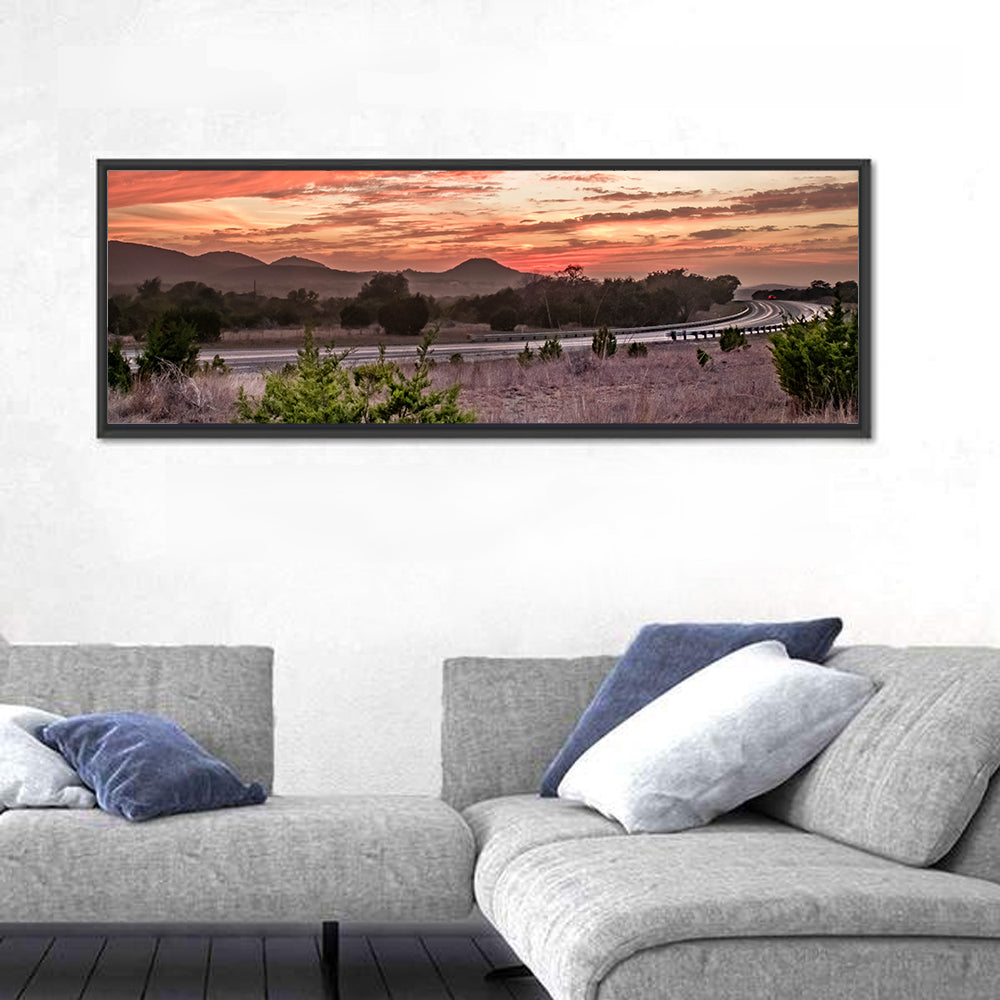 Sunset Curve on Texas Highway 16 Wall Art in a room, panoramic