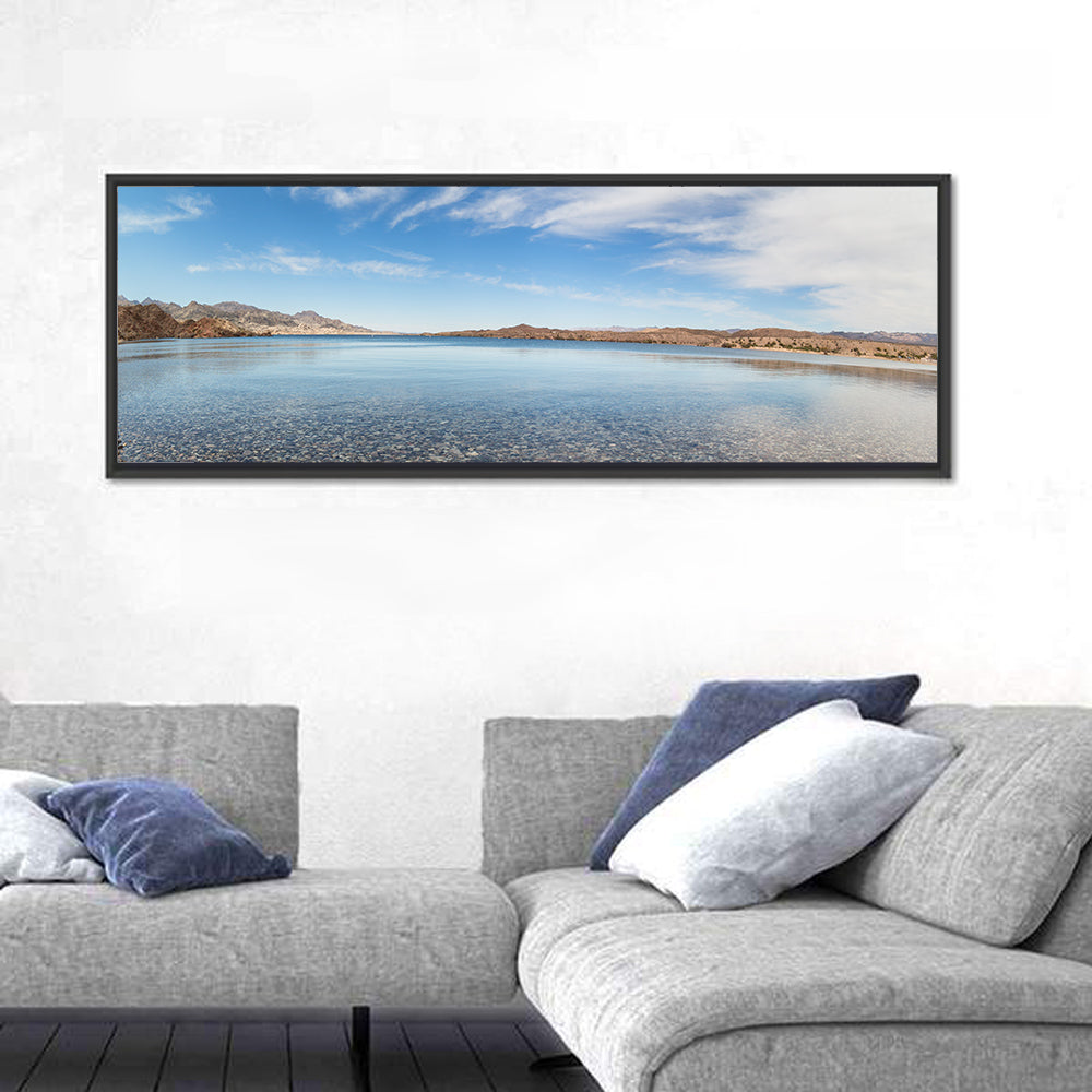 Lake Mohave Shoreline Wall Art in a room, panoramic