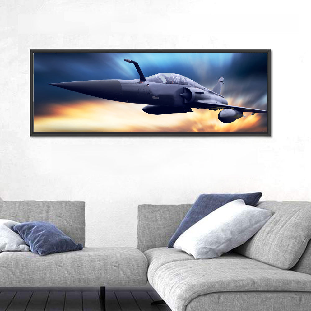 High-speed Fighter Jet Wall Art in a room, panoramic