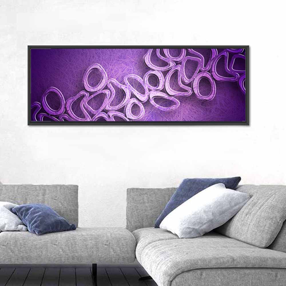 Layered Purple Ring Pattern Wall Art in a room, panoramic