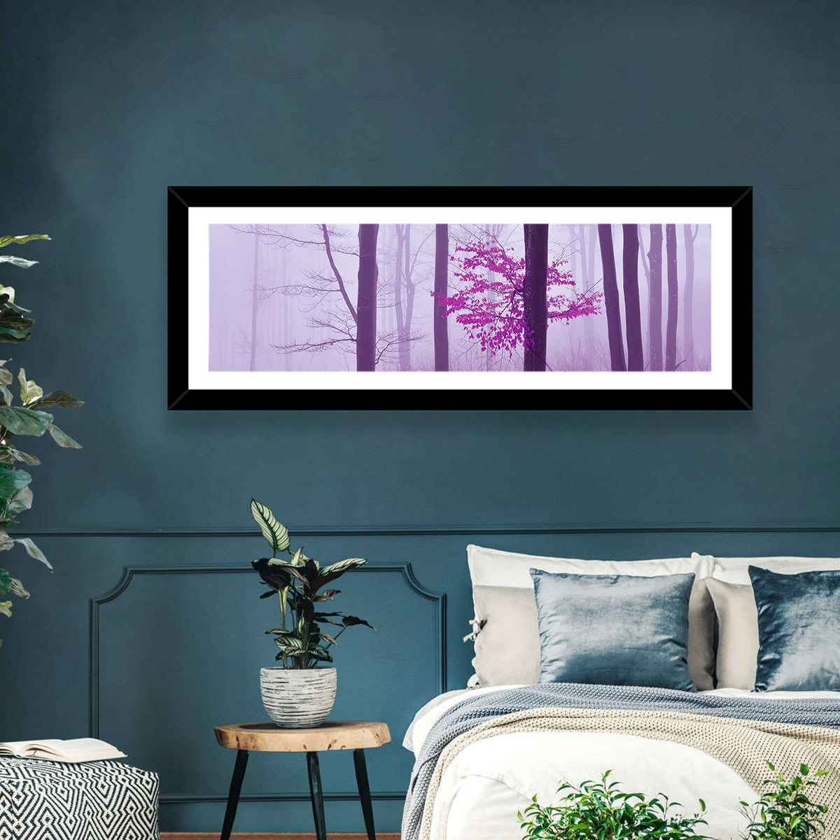 Magenta Tree in Foggy Forest Wall Art