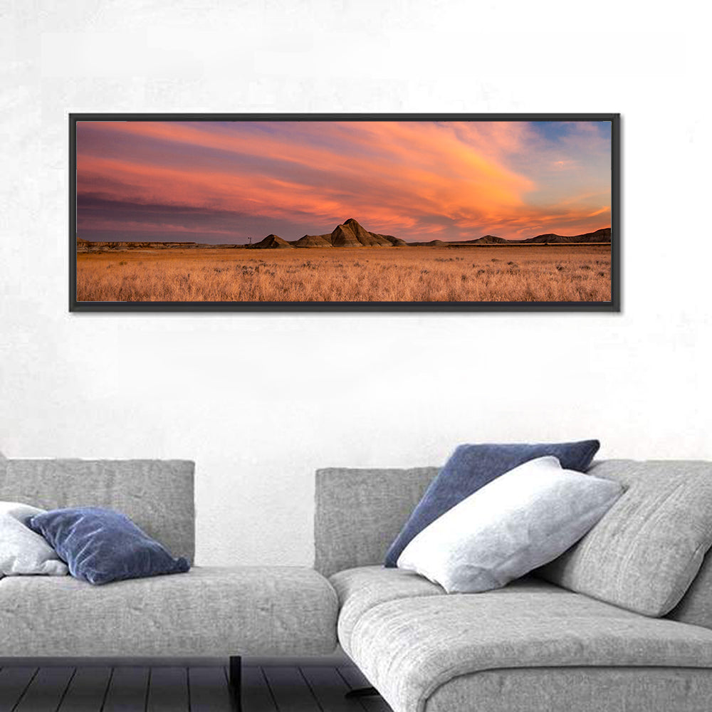 Toadstool State Park Sunset Wall Art in a room, panoramic