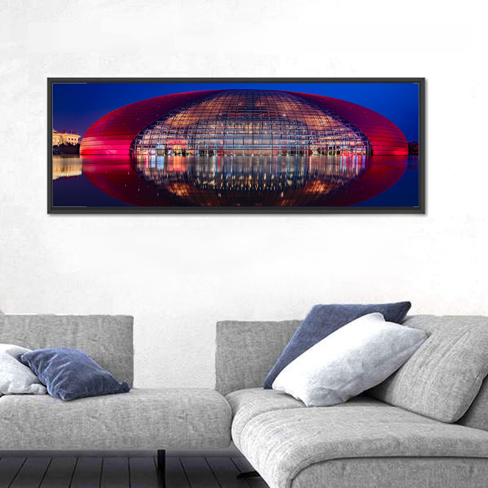 Ncpa Beijing Night Reflection Wall Art in a room, panoramic