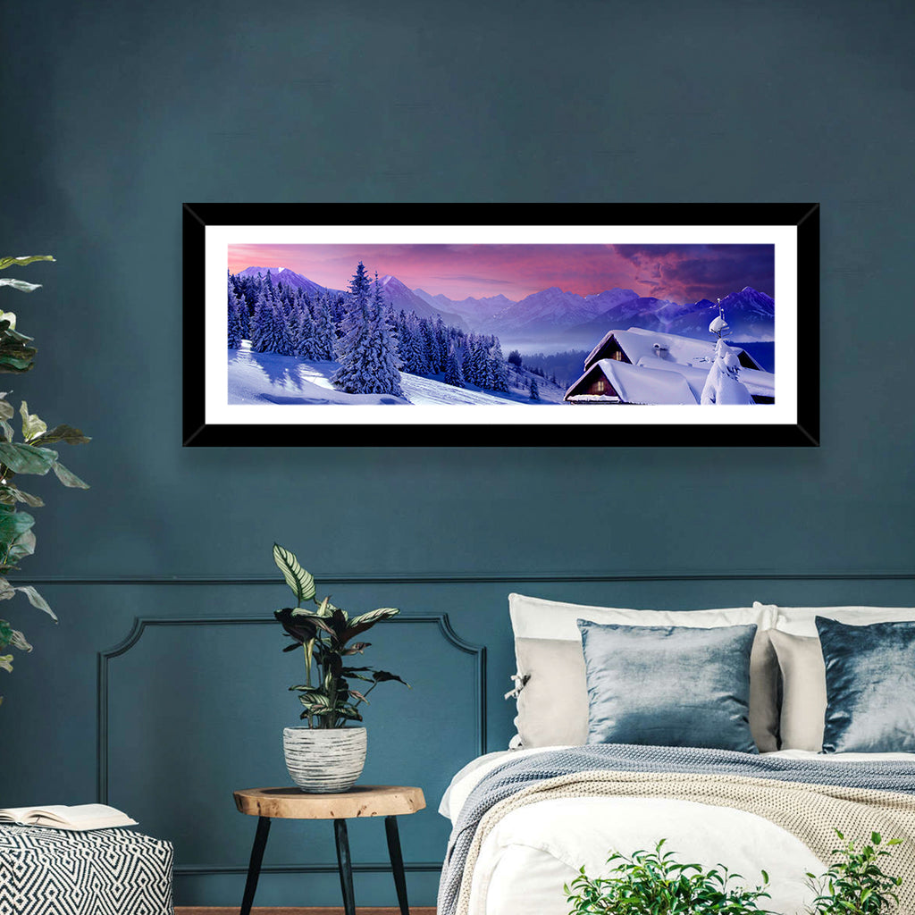 Snowy Mountain Cabin Wall Art