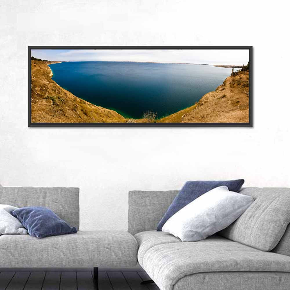 Lake Assad Cliffs, Syria Wall Art in a room, panoramic