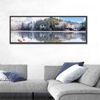 Red Cottages on Winter Lake Wall Art