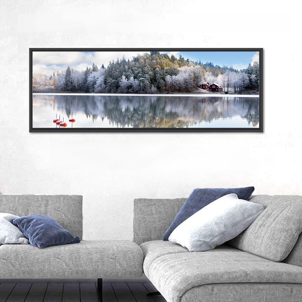 Red Cottages on Winter Lake Wall Art