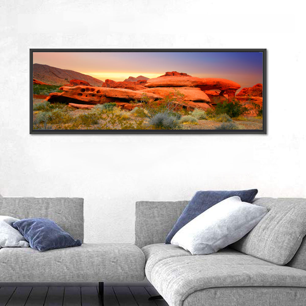 Red Rock Canyon Sunset Wall Art in a room, panoramic