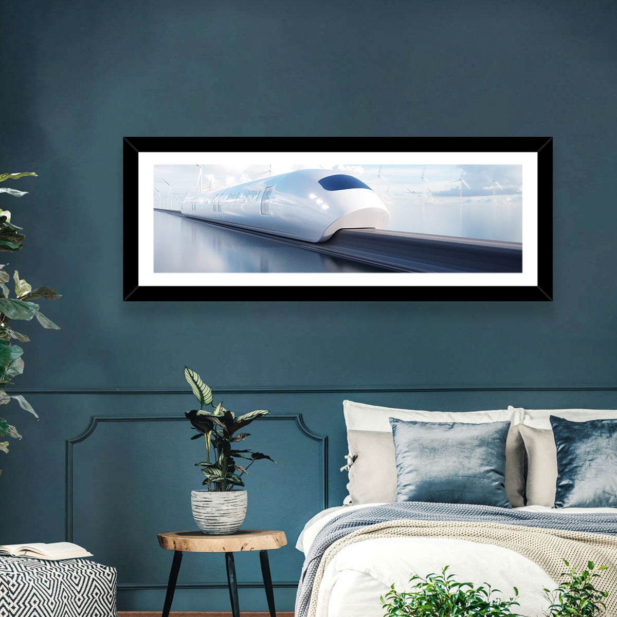 Futuristic Monorail Perspective Wall Art in a room, panoramic