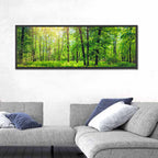 Sunlit Green Forest with Yellow Wildflowers Wall Art