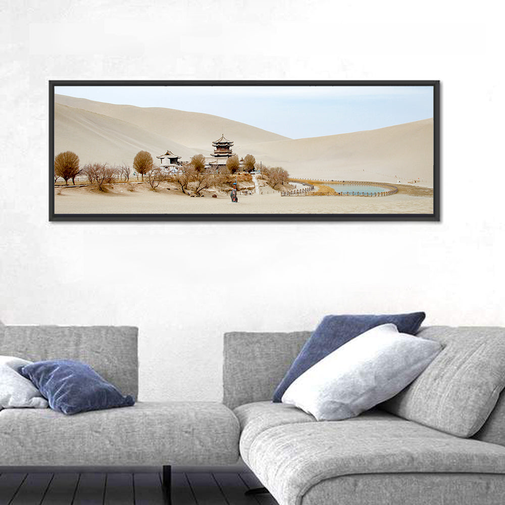 Crescent Lake Temple Dunes Wall Art in a room, panoramic