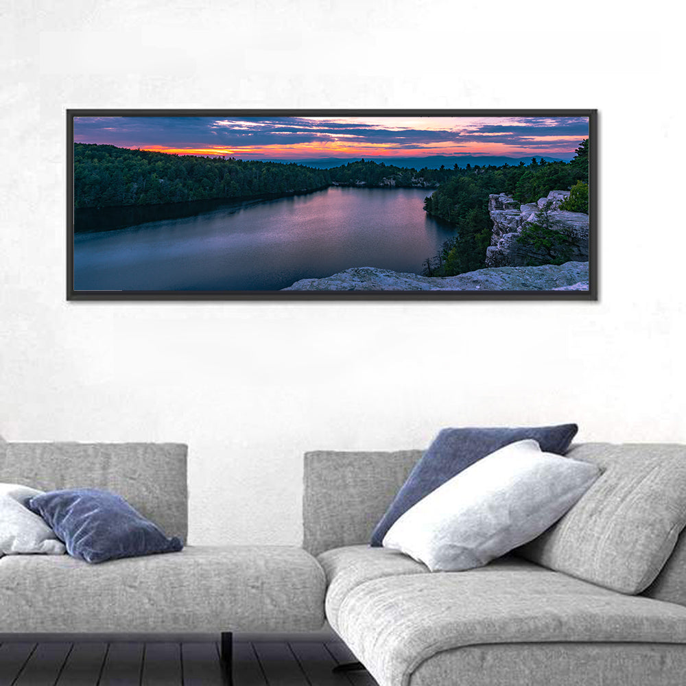 Lake Minnewaska Sunset Wall Art in a room, panoramic