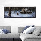 Snowy Barn in Winter Forest Wall Art