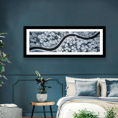 Aerial Winter Forest Road Wall Art