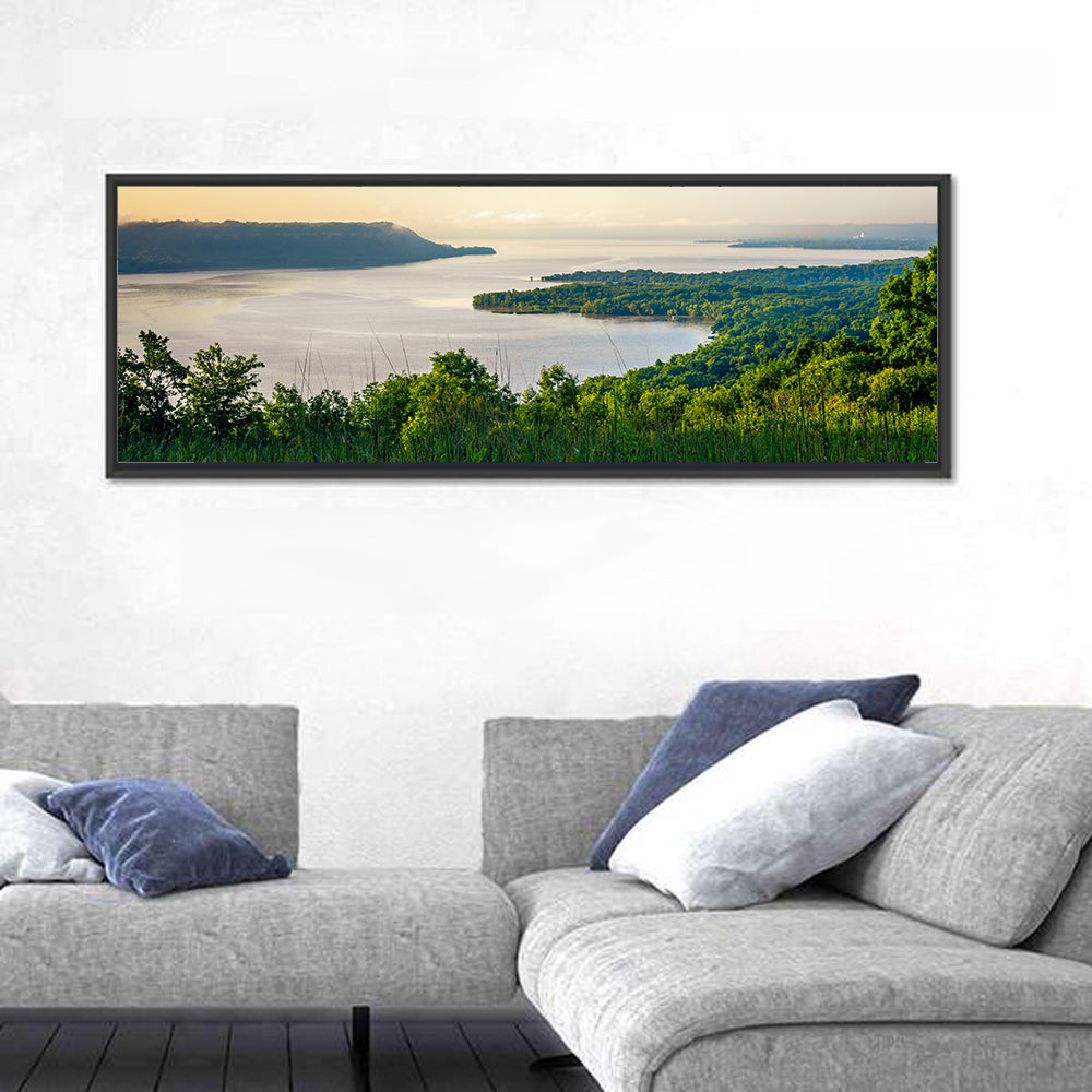 Mississippi River and Lake Pepin Wall Art in a room, panoramic
