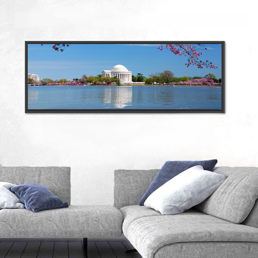 Thomas Jefferson Memorial with Cherry Blossoms Wall Art in a room, panoramic