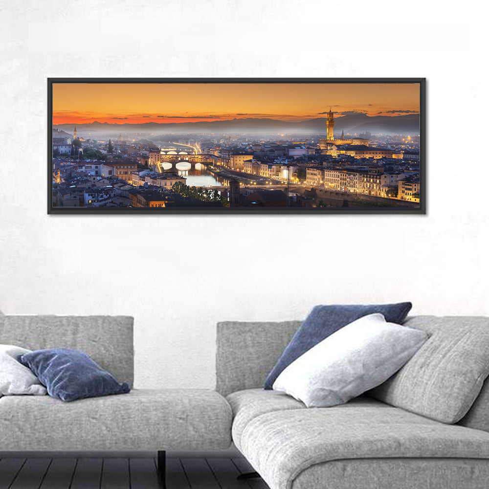 Florence Sunset Over the Arno Wall Art in a room, panoramic