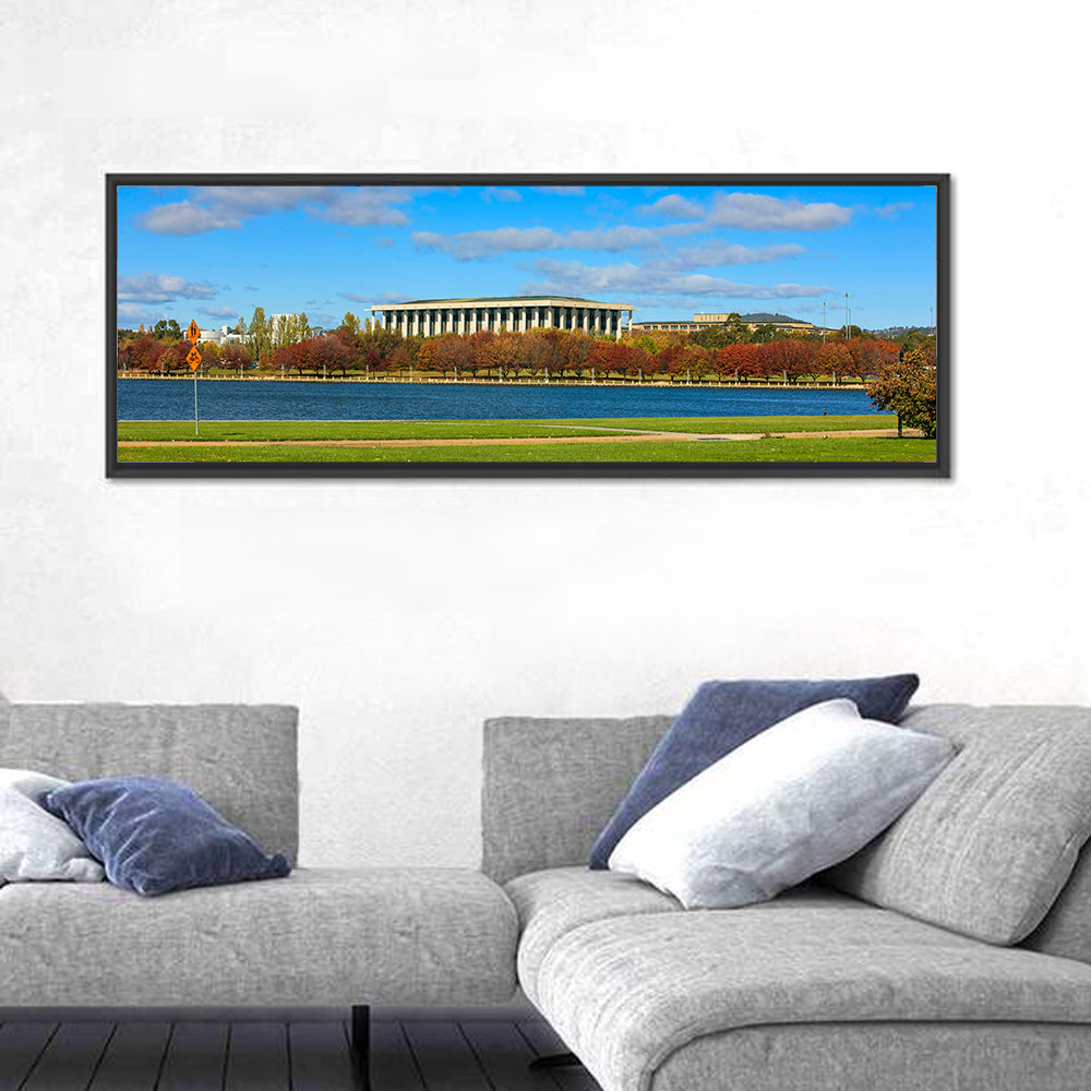 Lake Burley Griffin, National Library Wall Art in a room, panoramic