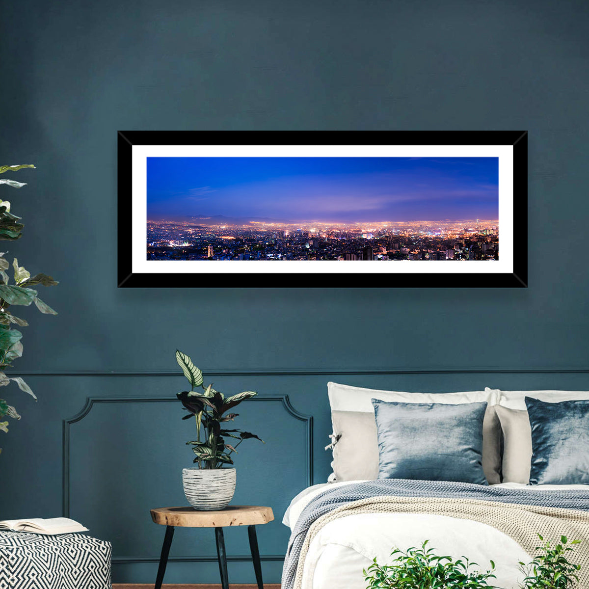 Tehran Nightscape Wall Art in a room, panoramic