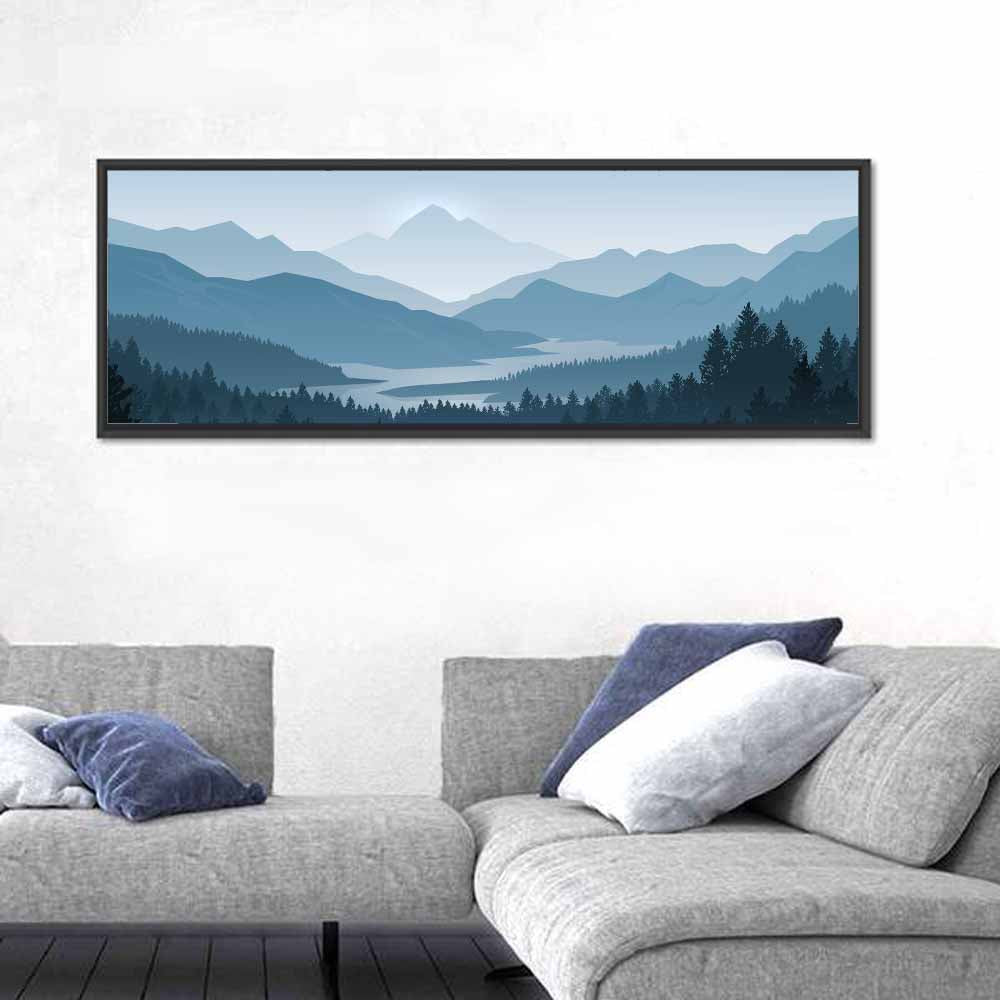 Misty Mountain Lake Silhouette Wall Art