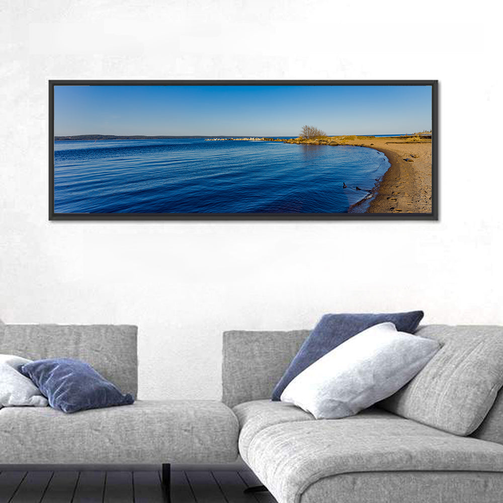 Lake Onega Shoreline Wall Art in a room, panoramic