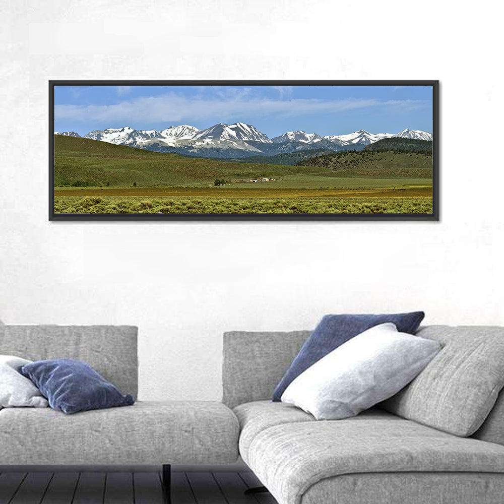 Sierra Nevada Sagebrush Plains Wall Art in a room, panoramic