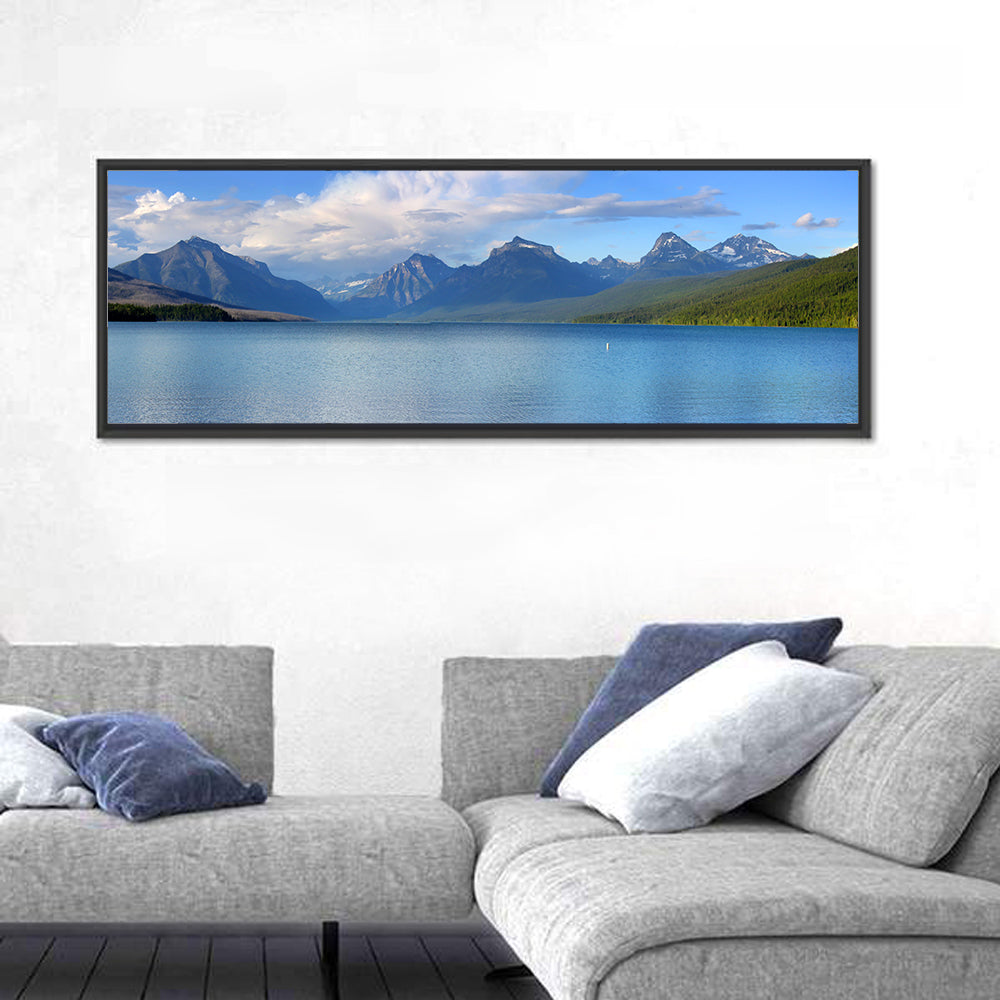 Lake Mcdonald Reflections Wall Art in a room, panoramic