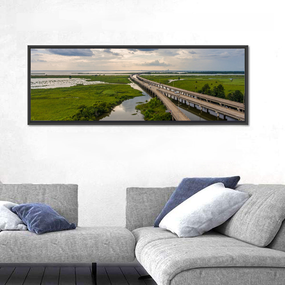 Interstate 10 Bridge Wall Art in a room, panoramic