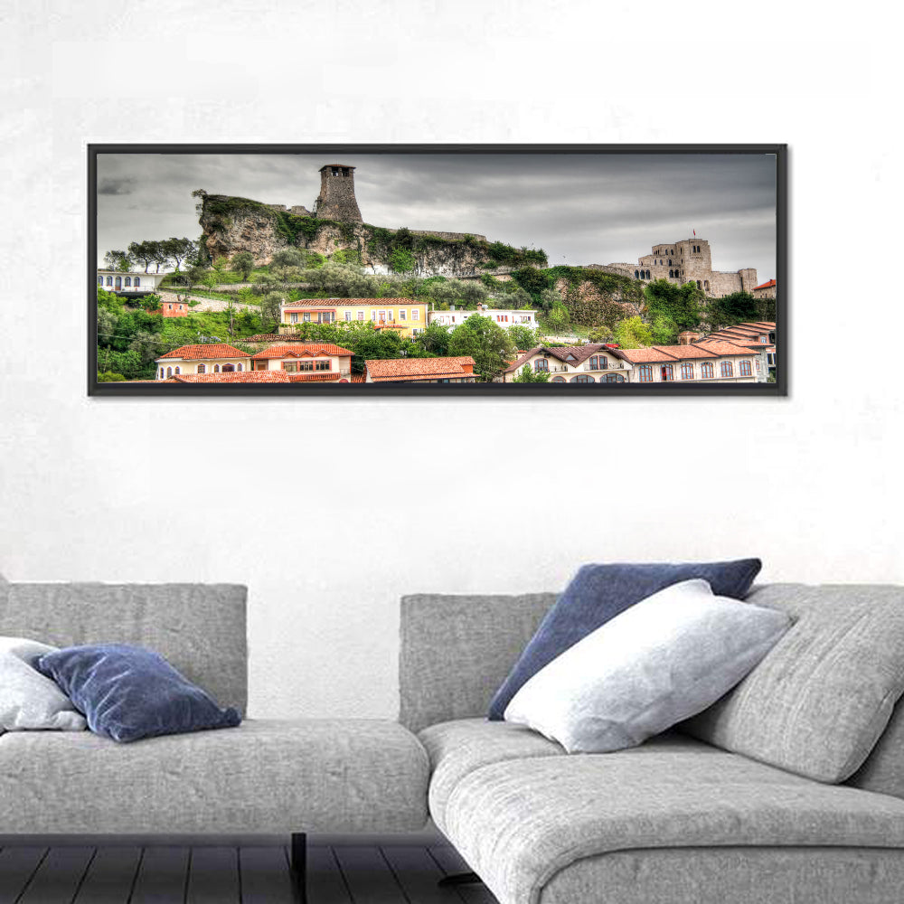 Krujë Castle Overlook Wall Art in a room, panoramic