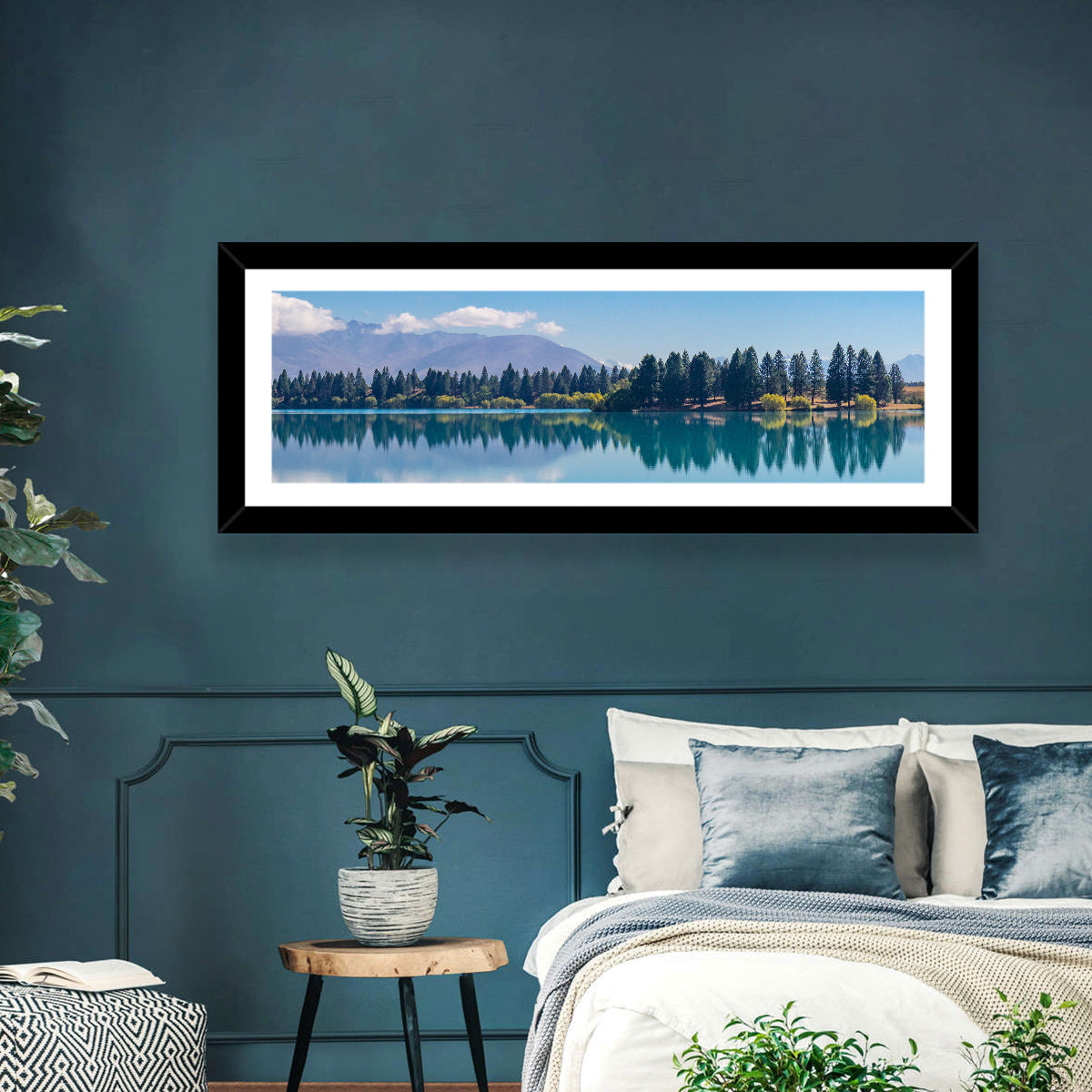 Lake Ruataniwha Reflection Wall Art in a room, panoramic