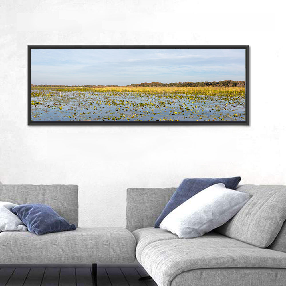 Lake Toho Lily Pads Wall Art in a room, panoramic