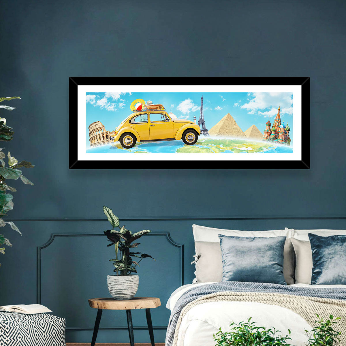 Yellow Beetle World Road Trip Wall Art in a room, panoramic