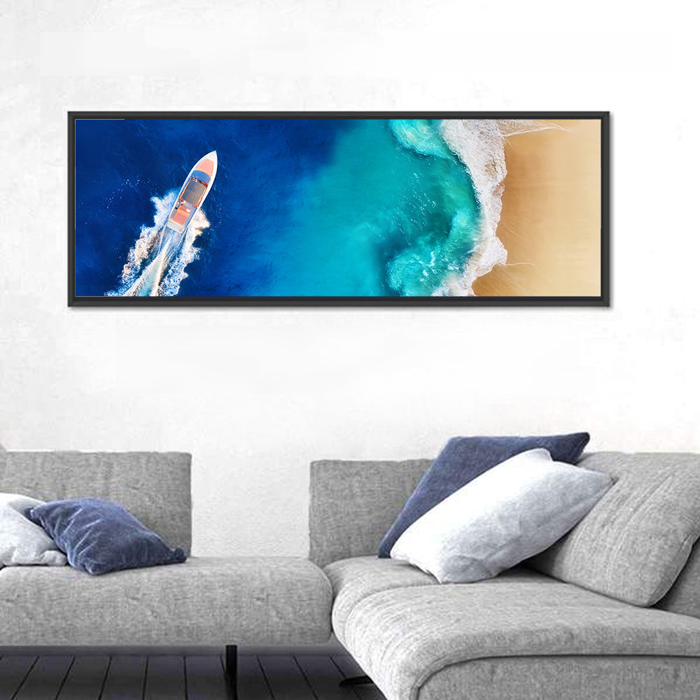 Speed Boat Over Turquoise Beach Wall Art