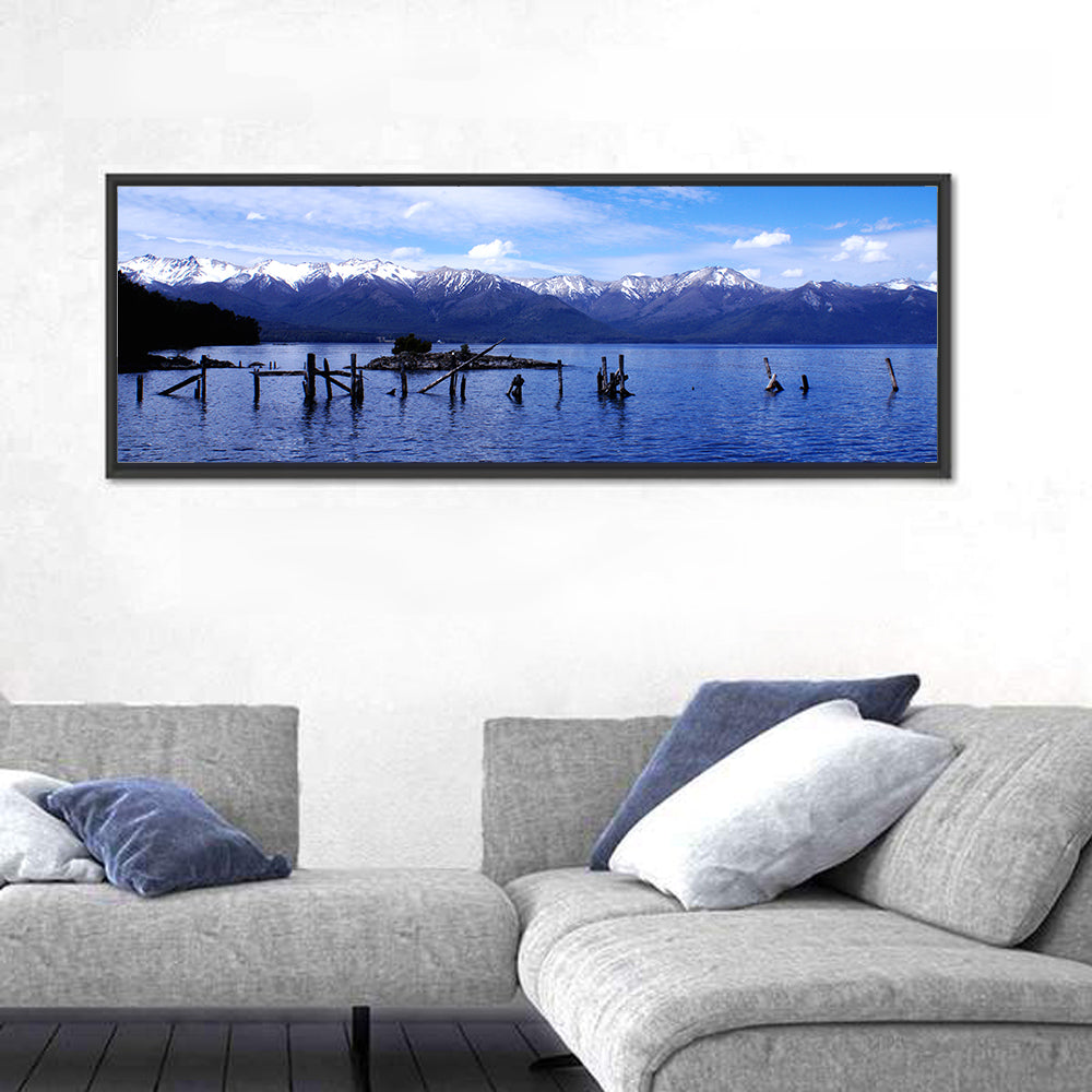 Nahuel Huapi Lake with Wooden Pilings Wall Art in a room, panoramic