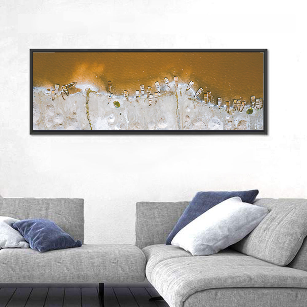 Lac Rose Salt Flats Senegal Wall Art in a room, panoramic