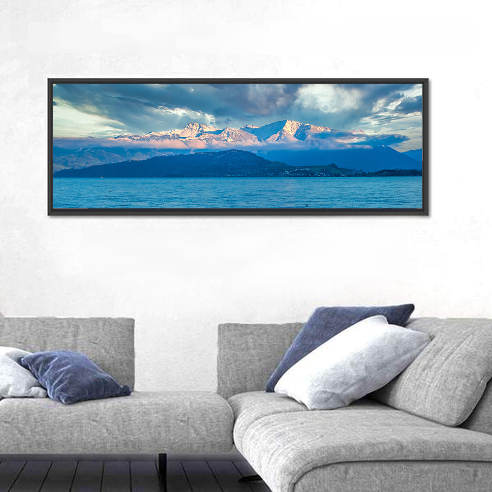 Lake Obersee Golden Hour Wall Art in a room, panoramic