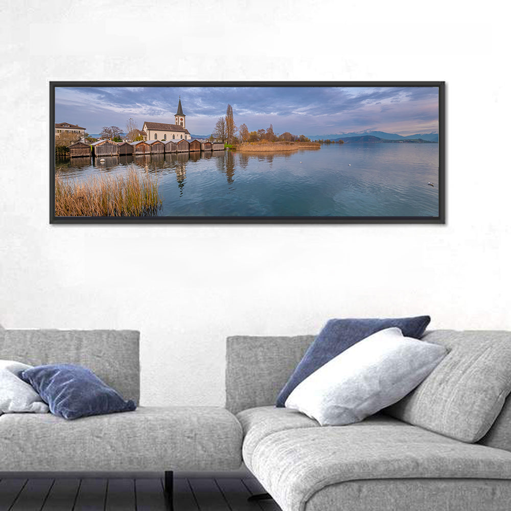 Busskirch Church on Lake Obersee Wall Art in a room, panoramic