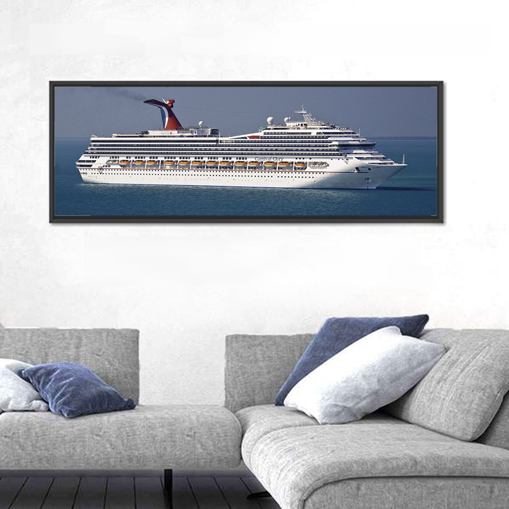 Carnival Glory Cruise Ship Wall Art in a room, panoramic