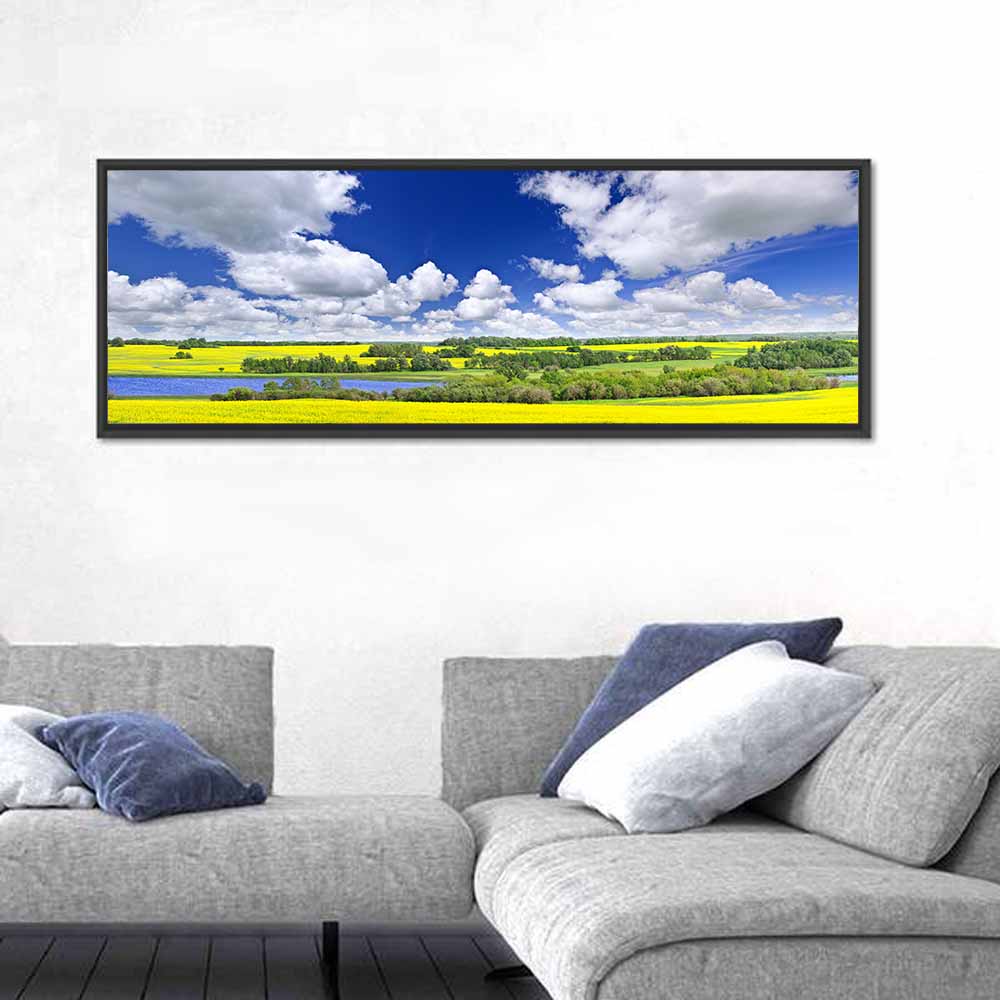 Saskatchewan Canola Field Wall Art in a room, panoramic